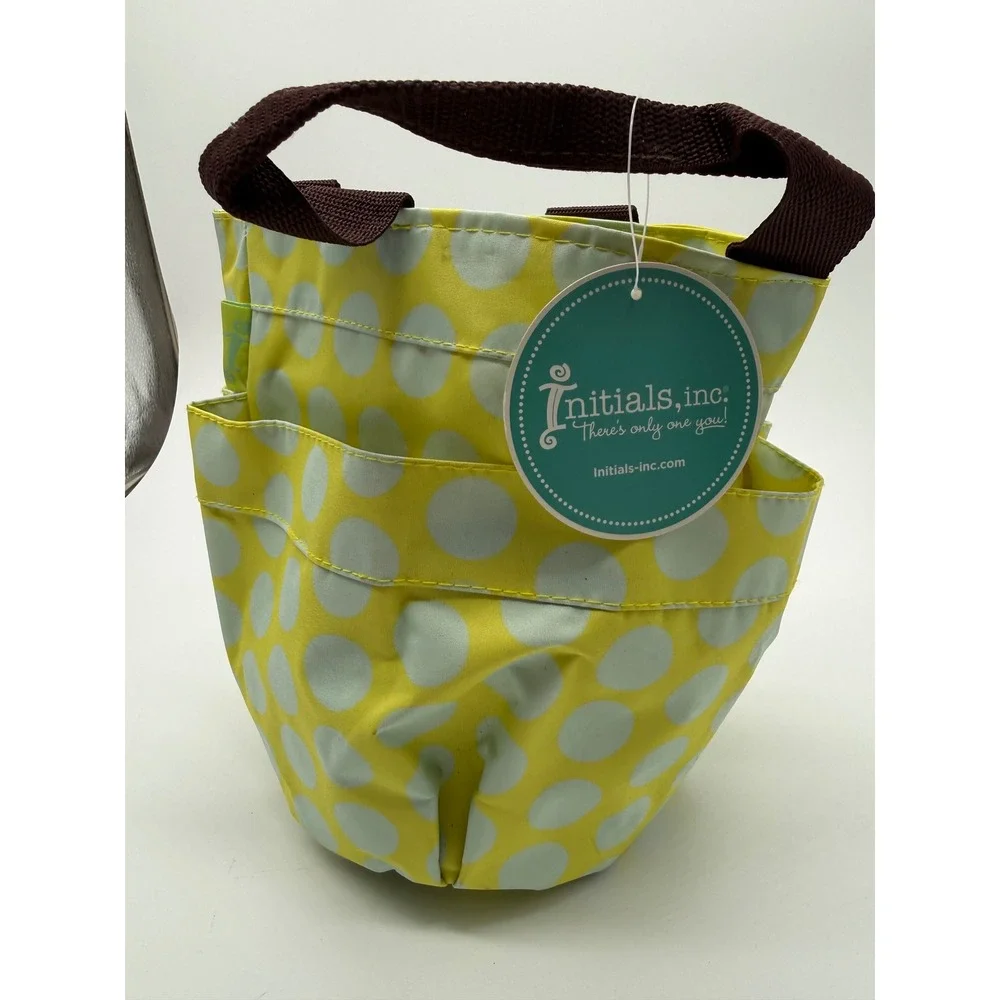 Initials Inc Yellow Mint Polka Dot Small Shower Beach Caddy‎ Mesh Bottom NWT